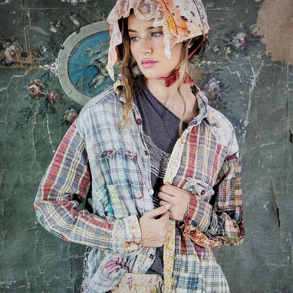 Magnolia Pearl Patchwork Kelly Western Shirt in Madras Rainbow - TOP1508-MADRB